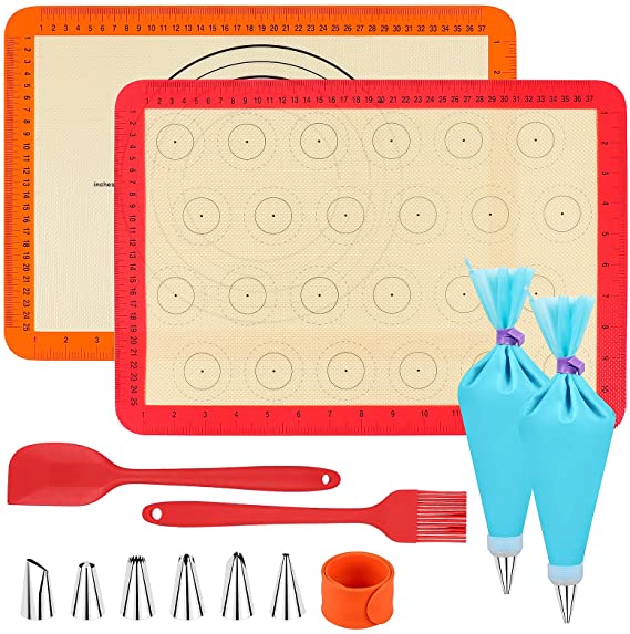 Homgaty Silicone Baking Mat Kit, Reusable Food Safe Silicone Macaron Baking Mat, Nonstick Liners for Baking Pans and Cookie Sheets, Set of 2 Half Sheet Making Mats for Making Macaroon/Pastry/Cookie