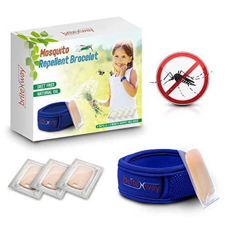 Mosquito Repellent Bracelet - All Natural Waterproof Repeller Wrist Bands plus 4 Refills - Deet Free Pest Ants and Insects Protection No Spray - Safe for Kids, Babies (BLUE)