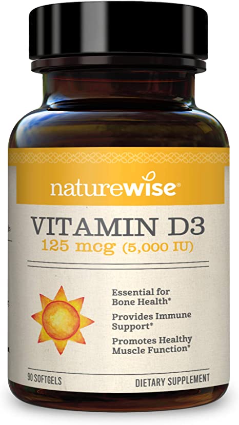NatureWise Vitamin D3 5,000 IU (3 Month Supply) for Healthy Muscle Function, Bone Health, and Immune Support Non-GMO in Cold-Pressed Organic Olive Oil Gluten-Free (Packaging May Vary) [90 Count]