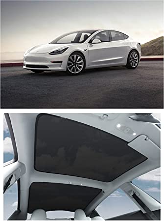 for Tesla Model 3 2017-2020 Foldable Skylight Glass Sunroof Shade Roof Sunshade   UV/Heat Insulation Cover ,Overhead Front Rear Roof UV Protection Black