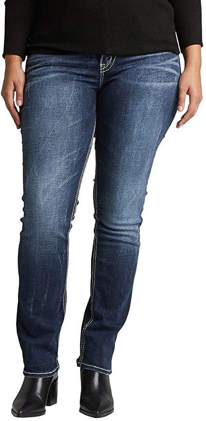 Silver Jeans Co. Women's Plus Size Suki Curvy Fit Mid Rise Straight Leg Jeans