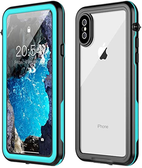 Nineasy iPhone X Waterproof Case iPhone Xs Waterproof Case, iPhone X Case Full Body Protection Underwater Cover IP68 Dustproof Snowproof Shockproof Waterproof Case for iPhone X/Xs(Blue/Clear)