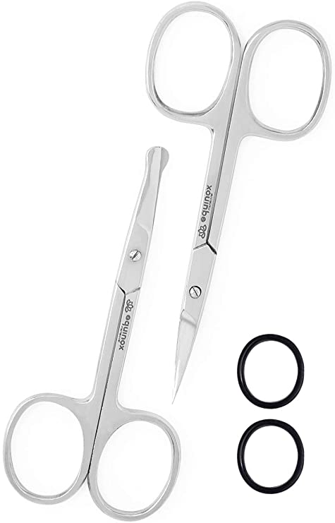 Equinox Mustache Scissors for a Beautiful Facial Hair Look - Use for trimming, cutting or grooming Brows, Eyelashes, Ear Hair, Mustache, Eyebrows, Nose Hair and More - Curved and Rounded Safety Design
