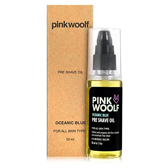 Pink Woolf Pre Shave Oil for Men | OCEANIC BLUE | Tea Tree and Olive Oil | Apply Before Shave for a Smooth and Moisturized Skin | 50ml