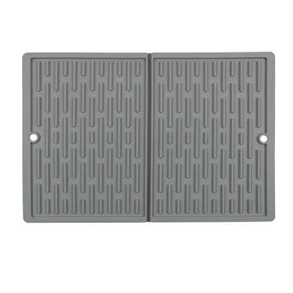 SbS Folding Dish Drying Mat - Light Gray - Unique Folding Action Gives 2 Versatile Size Options for Your Antibacterial, Silicone Draining Mat. Approx 12" x 18" When Expanded and Folds to 12" x 8"