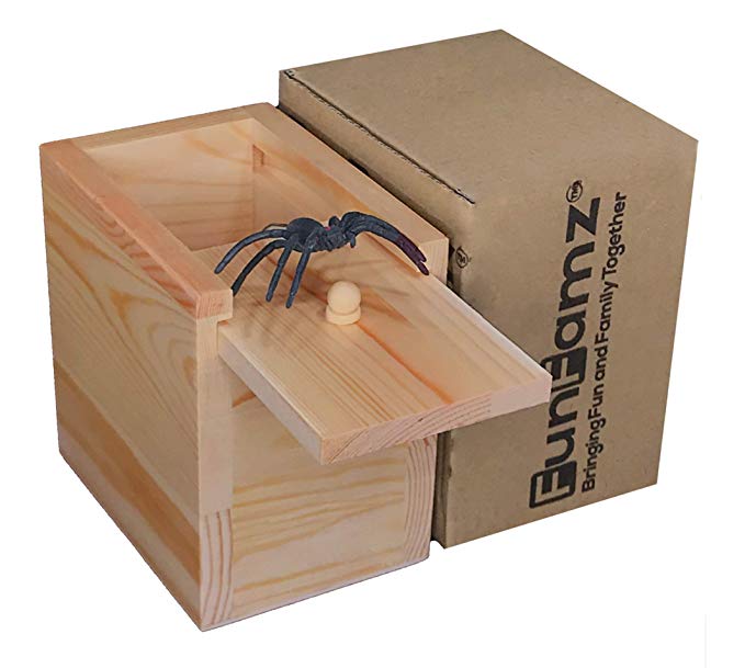 The Original Spider Prank Box- Hilarious Wooden Box Toy Prank, Funny Money Gift Box Surprise Toy, and Christmas Gag Gift Prank for Boys, Girls, Adults by FunFamz