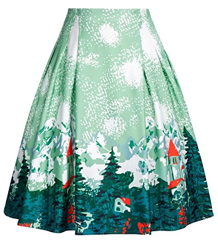 GRACE KARIN Women Vintage Pleated A Line Flare Skirt with Pockets CL8925