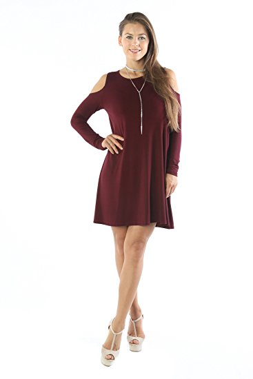 Nelly Aura Open Shoulder Tunic Shift Dress Swing Top Shirt Blouse Flowy Long Sleeve - MADE IN USA - All Sizes   Colors