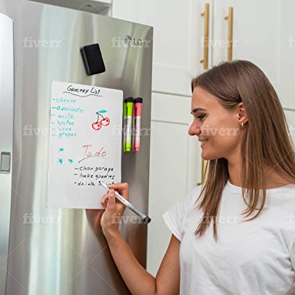 Magnetic Dry Erase White Board for Refrigerator by GoSupplyWise - Small 12x8 inch Whiteboard Sheet, Eraser and 3 Markers with Magnets - Boards Stick to Fridge - Use Marker for List or Chore Chart