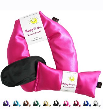 Happy Wraps® Herbal Neck Wrap w/Free Lavender Eye Pillow & Free Sleep Mask - Microwave or Freeze - Pink Satin