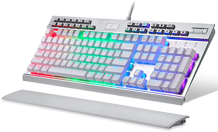 Redragon K550W Gaming Mechanical Keyboard with Wrist Rest and Volume Control, 131 Key RGB LED Illuminated Backlit Yama, Programmable Macro Keys, USB Passthrough for Windows PC Games - White