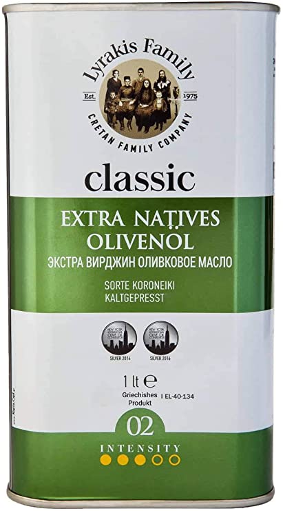 'Lyrakis Family est. 1975' | Olive Oil Extra Virgin Cold Pressed 1l for Cooking | Premium | Greek | Crete | Size Options: Tin 5l - 3l - 1l