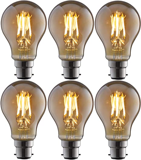 TCP LED Filament A-lamp 7W B22 Vintage Light Bulb Equivalent to 52W (6 Bulbs)