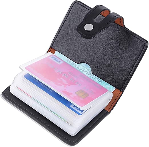 RFID Credit Card Holder，Small Leather Credit Card Organizer with 22 Card Slot,Business Card Organizer Protector Sleeve for Men and Women (Black)
