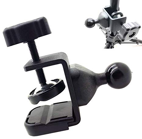 Heavy Duty Replacement C-Clamp Mount w/1" Rubber Coating Ball for Rails/Poles/Bar & Music Microphone Mic Stands. (Compatible w/ 1" inch / 25mm double socket Mounting solution)