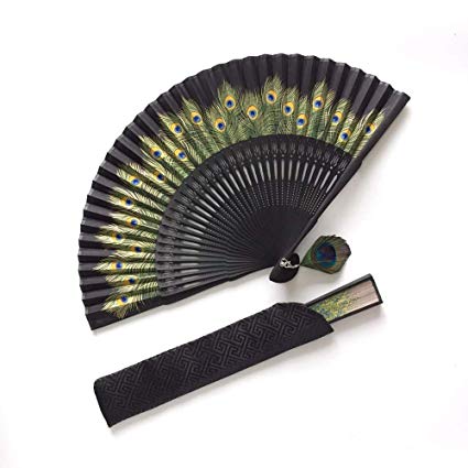 Eastern Wind Chinese/Japanese Bamboo Folding Fans Handheld,Bamboo Folding Fan Rave,Wedding Gifts(Black)