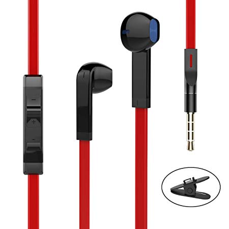 Headphones, Earbuds Earphones with Microphone and Volume Control, Wired Headphones for Smartphone Compatible with 3.5 mm Corded Headsets Red (Red 1) (Red 2)