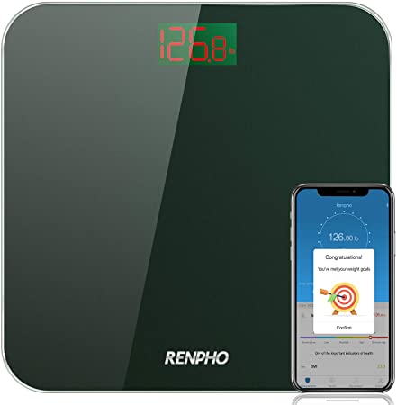 RENPHO Bathroom Scale Digital Weight with BMI, Smart Weighing Body Scale with Easy-to-Read Backlit LED & Smartphone App sync with Bluetooth, Sturdy Tempered Glass, 400 lbs, Midnight Green