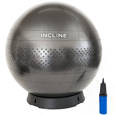 Incline Fit Anti-Burst Yoga Exercise Ball with Pump and Ball Base, Black