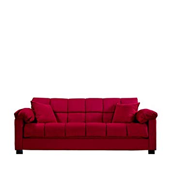 Handy Living Maurice Pillow Top Arm Convert-a-Couch in Crimson Microfiber