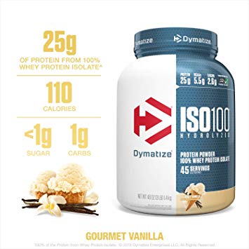 Dymatize ISO100 Hydrolyzed Protein Powder, 100% Whey Isolate Protein, 25g of Protein, 5.5g BCAAs, Gluten Free, Fast Absorbing, Easy Digesting, Gourmet Vanilla, 3 Pound