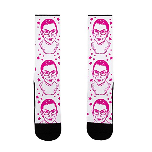 Hot Pink Ruth Bader Ginsburg White US Size 7-13 Socks by LookHUMAN