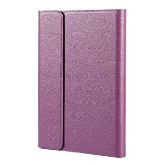 Masione iPad Mini 1 2 3 Slim Case Folio Stand Protective Leather Smart Shockproof Kids Proof Cover Case Skin for Apple iPad Mini 3/2/1(Purple/Light Grey)