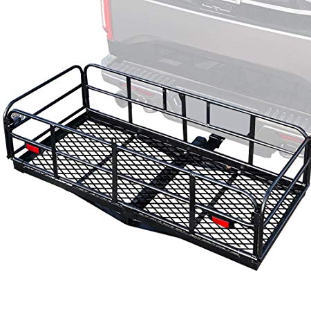 OKLEAD Hitch Mount Cargo Carrier 60" x 24" x 14.4" Luggage Basket Folding Cargo Rack Rear Hitch Tray 420 Lbs Fit Receiver for SUV Car Pickup