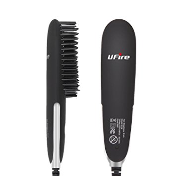 UFire Mini Straightener Brush, Heating Hair Straightening Irons Brush for Silky Frizz-free Adjustable Temperature, Auto Lock, Anti-Scald (Black)