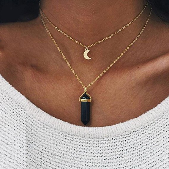 Hemlock Women Girl's Crystal Opals Pendant Necklace Choker Chain (Black)