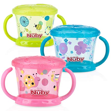 Nuby 3 Piece Designer Series Snack Keeper, Pink/Orange/Aqua