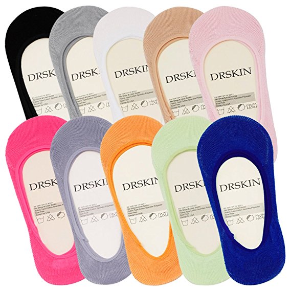DRSKIN @10pair set Women Girls No Show Socks Silicone Invisible Low banding 10Color
