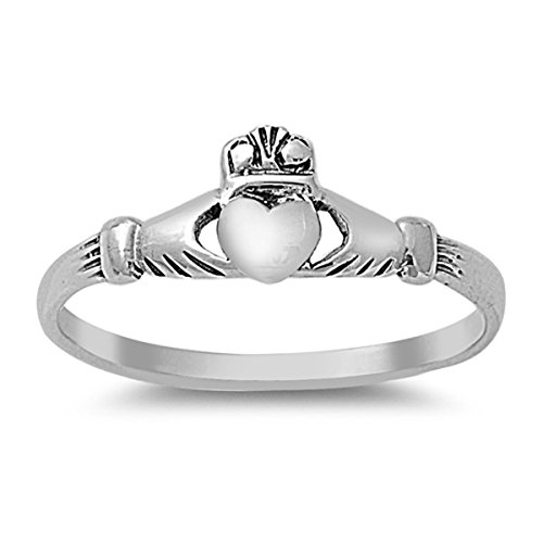 Sterling Silver Women's Friendship Claddagh Heart Ring (Sizes 1-10)
