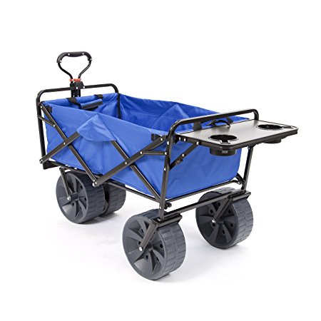 Mac Sports Heavy Duty Collapsible Folding All Terrain Utility Wagon Beach Cart (Blue/Black with Table)