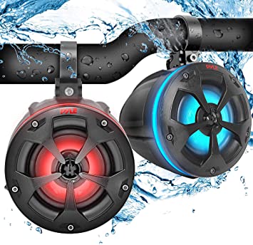 2-Way Waterproof Off Road Speakers - 4" 800W Active Passive Marine Grade Wakeboard Tower Speakers System w/RGB Light, Full Range Outdoor Audio Stereo Speaker for ATV/UTV, Jeep, Boat - Pyle PLUTV45BTR