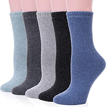 EBMORE Womens Merino Wool Socks Winter Warm Hiking Thick Thermal Cozy Boot Crew Comfy Socks 5 Pairs