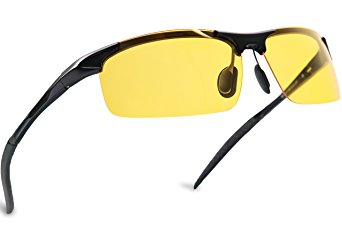 Mens Womens Night Vision Driving Polarized Sports Design Anti Glare Glasses with Yellow Lens for Outdoor Activities Sunglasses