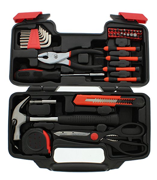 ABN 39 Piece General Household Hand Tool Kit Starter Set with Plastic Toolbox Storage Case