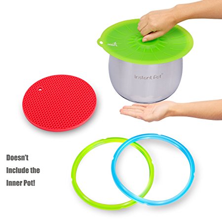 Instant Pot Sealing Ring , Pressure Cooker Accessories ,Three Parts - Silicone Sealing Ring , Suction Lid , Pot Holder, Friendly with Friendly With Cookbook,Lid,Pot and Steamer