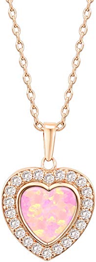 PAVOI 14k Gold Plated Brilliant Opal Necklace Moon Heart and Oval Shaped Pendant 18" with 2" Extension