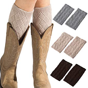 FAYBOX Women Winter Faux Fur Boot Cuff Knitting Leg Warmers Short