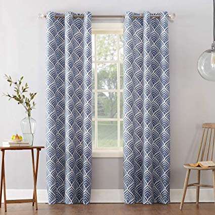 Sun Zero Cooper Geometric Print Thermal Insulated Room Darkening Grommet Curtain Panel 40" x 84" Blue