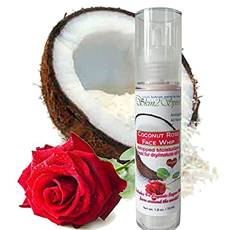 Coconut Rose Face Whip / Antiaging Moisturizing Cream - Organic - Natural - for All Skin Types, Best for Dry Skin - Antioxidant, Plumps Fine Lines – Hyaluronic Acid, Caffeine, Vitamin C, & Green Tea (1.7 oz)
