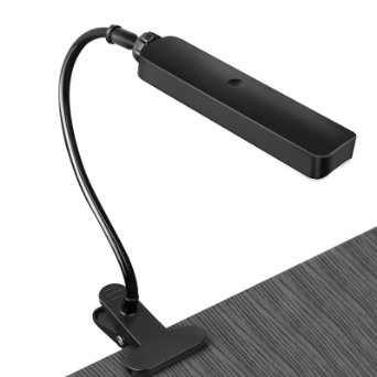BYB Dimmable Clamp Light Rechargeable LED Clip On Desk Lamp, Flexible Gooseneck, Detachable Lamp-head, Stepless Dimming Touch Control, 2 Lighting Modes w/ Memory Function, 3W (Black)