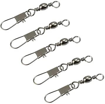 DE 100pcs Barrel Swivel with Safety Snap Connector Solid Rings Fishing