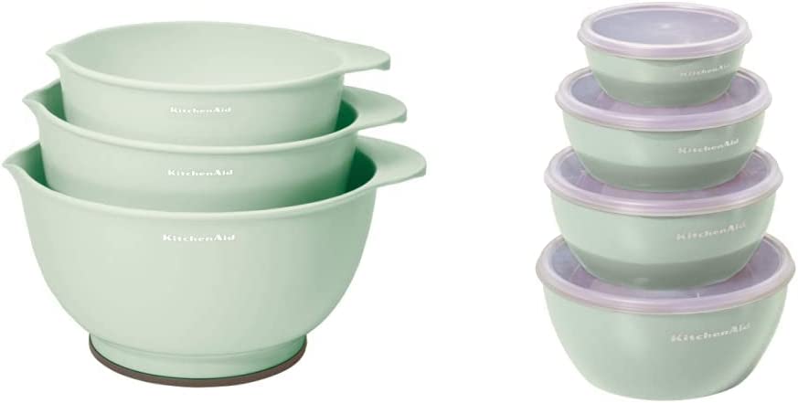 KitchenAid Classic Mixing Bowls, Set of 3, Pistachio & Prep Bowls with Lids, Set of 4, Pistachio