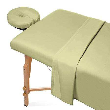 Saloniture 3-Piece Microfiber Massage Table Sheet Set - Premium Facial Bed Cover - Includes Flat and Fitted Sheets with Face Cradle Cover - Sage Green
