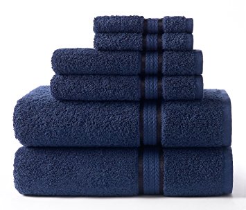 Cotton Craft Ultra Soft 6 Piece Towel Set Night Sky, Luxurious 100% Ringspun Cotton, Heavy Weight & Absorbent, Rayon Trim - 2 Oversized Large Bath Towels 30x54, 2 Hand Towels 16x28, 2 Wash Cloth 12x12
