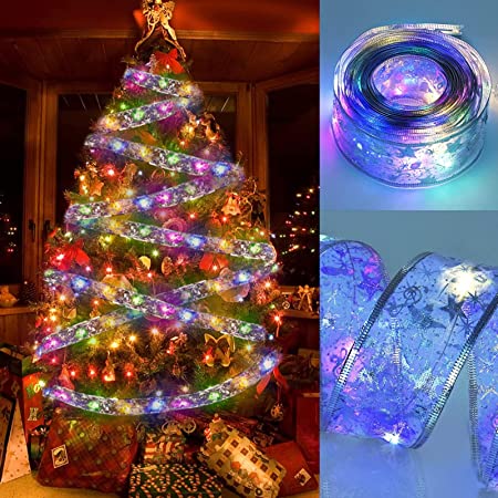 MILEXING Shining Ribbon Fairy Lights for Christmas Tree Decor, 16.4 ft 50 LED Glow Ribbon String Lights Christmas Decorations for Home Holiday Party Weddings Indoor Outdoor Christmas Decor