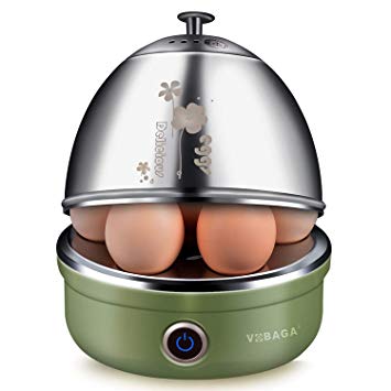 VOBAGA Electric Egg Cooker with Auto Shut-Off Stainless Steel Rack Tray Basket For Soft, Medium, Hard-Boiled Eggs, Poached, Custard & More, 7 Capacity, Retro Green